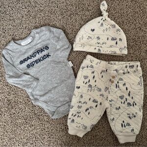 Tahari Baby Grandpa’s Sidekick Onesie, Pants, & Hat Set Size 0-3 Months